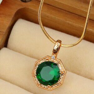 "Elegant Green Gem Pendant in Rose Gold Octagon Frame, XPPT1388